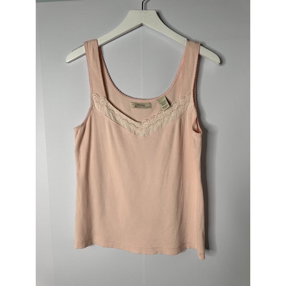 Natural Reflections Sz L Pink Eyelet Trim Tank Top Cami Cottagecore Coquette Y2K